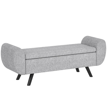 HOMCOM Storage Ottoman with Armrest, Window Seat, Upholstered Linen Storage Bench with Rubberwood Legs, Footstool for Bedroom Living Room, Hallway, Dark Grey