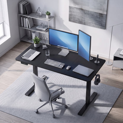 HOMCOM Standing Desk Memory Control Height Adjustable Desk 2 Cable Holes LED Display Sit Stand Desk Black