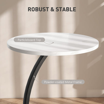 HOMCOM C Shaped Side Table, Round Bedside Table with Marble Effect Top, Modern Coffee Table Sofa End Table with Metal Frame for Living Room Bedroom Office, White