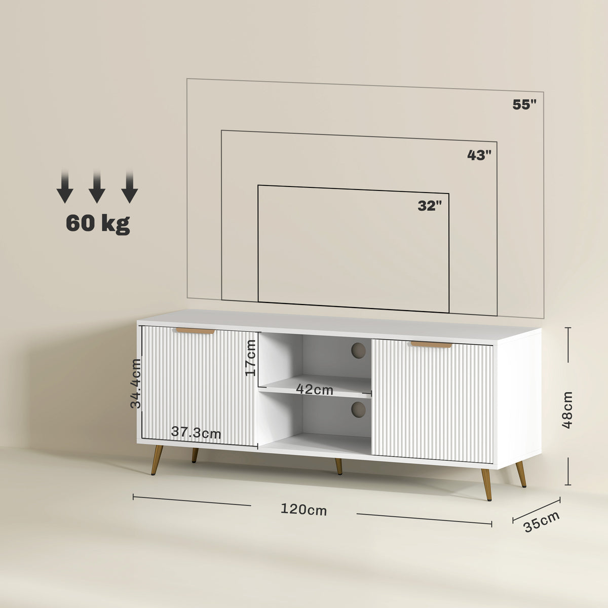 HOMCOM Modern TV Stand Cabinet for TVs up to 55", TV Unit with 2 Open Shelves and 2 Cabinets, Entertainment Centre with Cable Management for Living Room, White