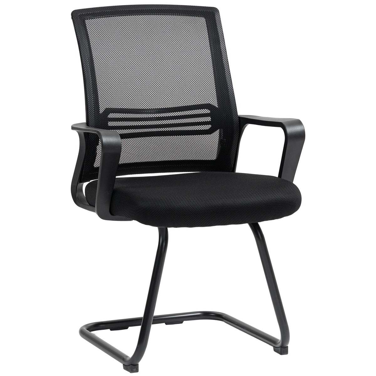 HOMCOM Ergonomic Desk Chair No Wheels, Padded Meeting Office Chair with Sled Base for Bedroom, Waiting, Reception, Black