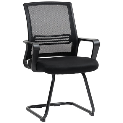 HOMCOM Ergonomic Desk Chair No Wheels, Padded Meeting Office Chair with Sled Base for Bedroom, Waiting, Reception, Black