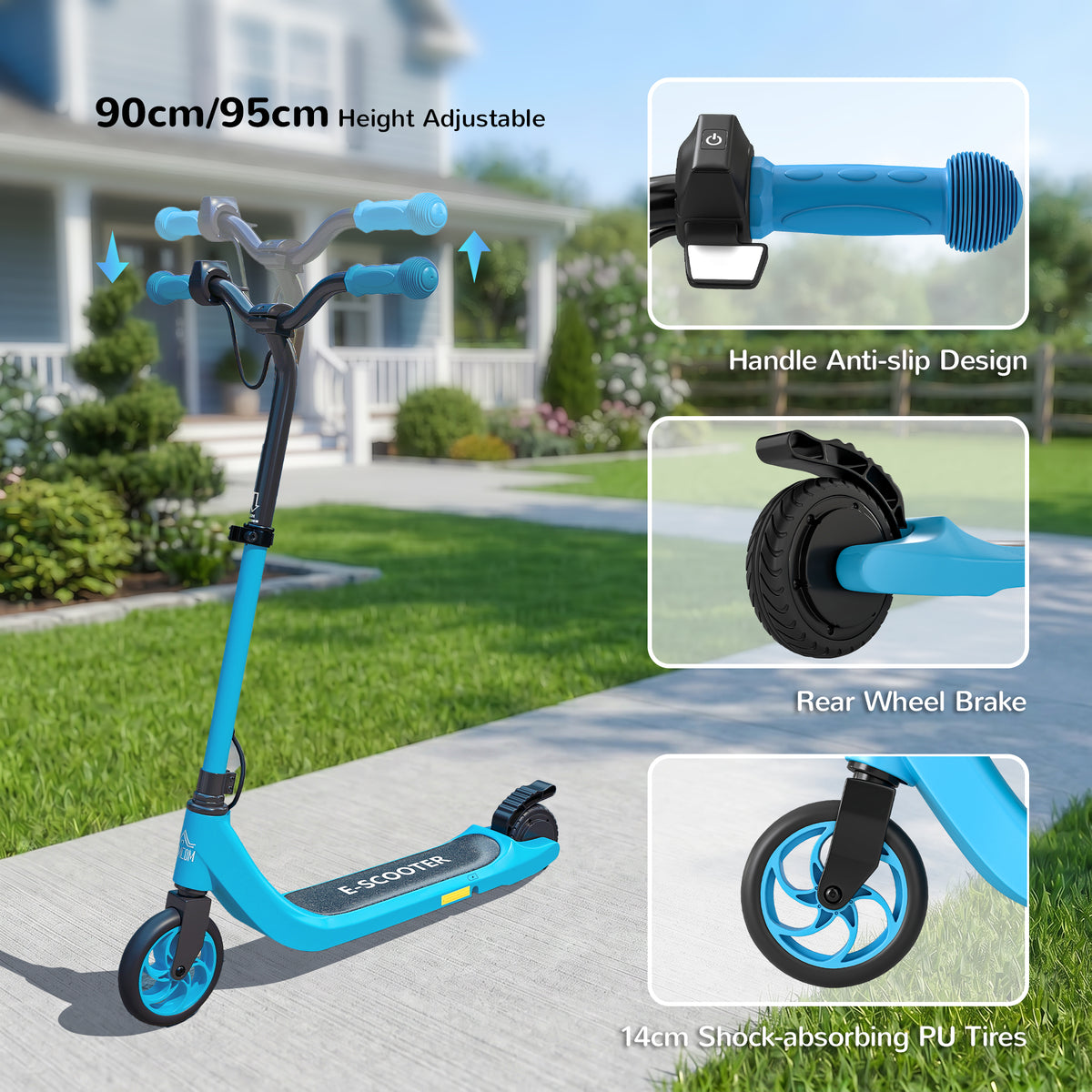 HOMCOM Electric Scooter for Kids 6+, Foldable E Scooter, Up to 8 KM/H, Maximum Range 6 KM, Adjustable Height, Blue