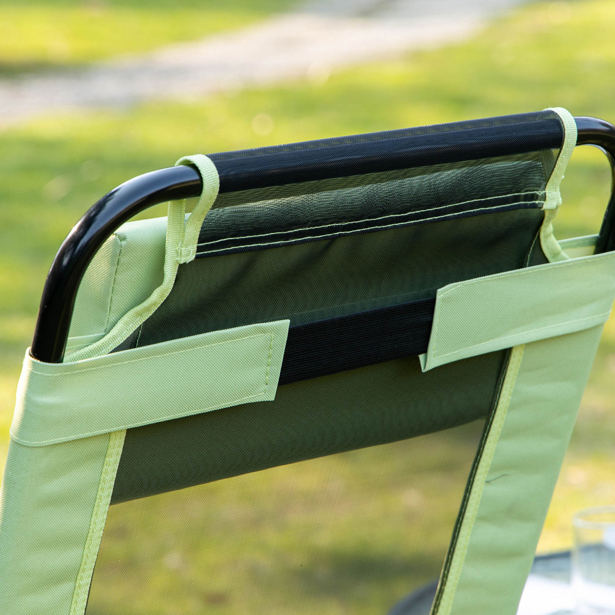 Outsunny Folding Garden Chairs Set of 2, 5-Position Recliner Camping Chair with High Back, All Weather Texteline Seat, Portable Outdoor Dining Chairs with Headrests for Patio, Picnic, Green