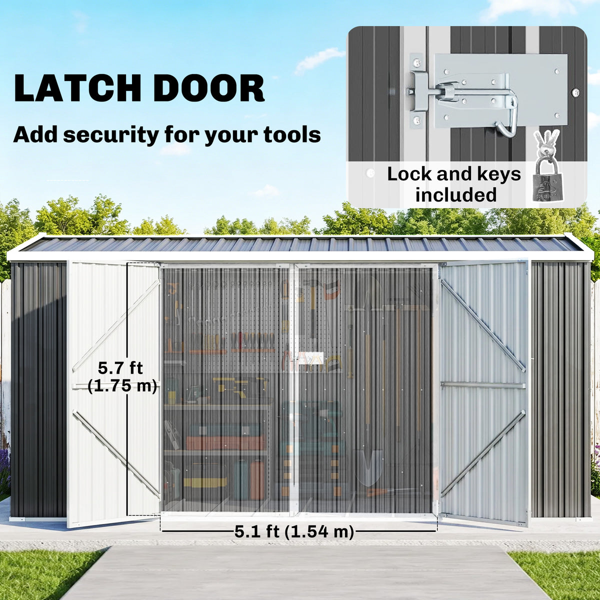 Outsunny 14 x 8ft Outdoor Garden Metal Storage Shed with Lockable Door, Tool Storage Box for Garden, Patio and Lawn, Grey