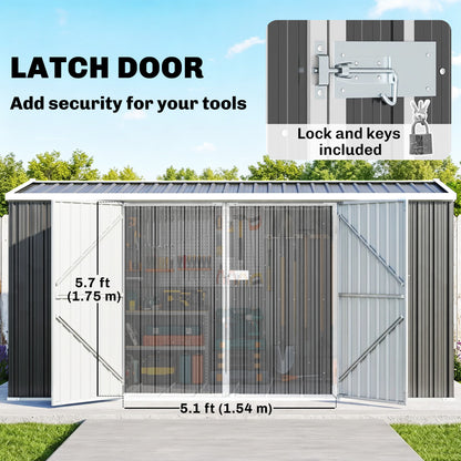 Outsunny 14 x 8ft Outdoor Garden Metal Storage Shed with Lockable Door, Tool Storage Box for Garden, Patio and Lawn, Grey