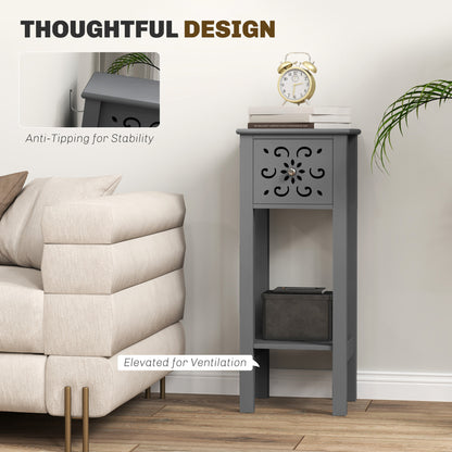 HOMCOM Set of Two Elegant Floral Cut-Out Side Tables - Grey