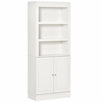 HOMCOM Kitchen Cupboard with 6-tier Shelving, Freestanding Storage Cabinet Sideboard, Pantry Cupboard with 3 Open Compartments and Double-door Cabinet with Adjustable Shelves, White