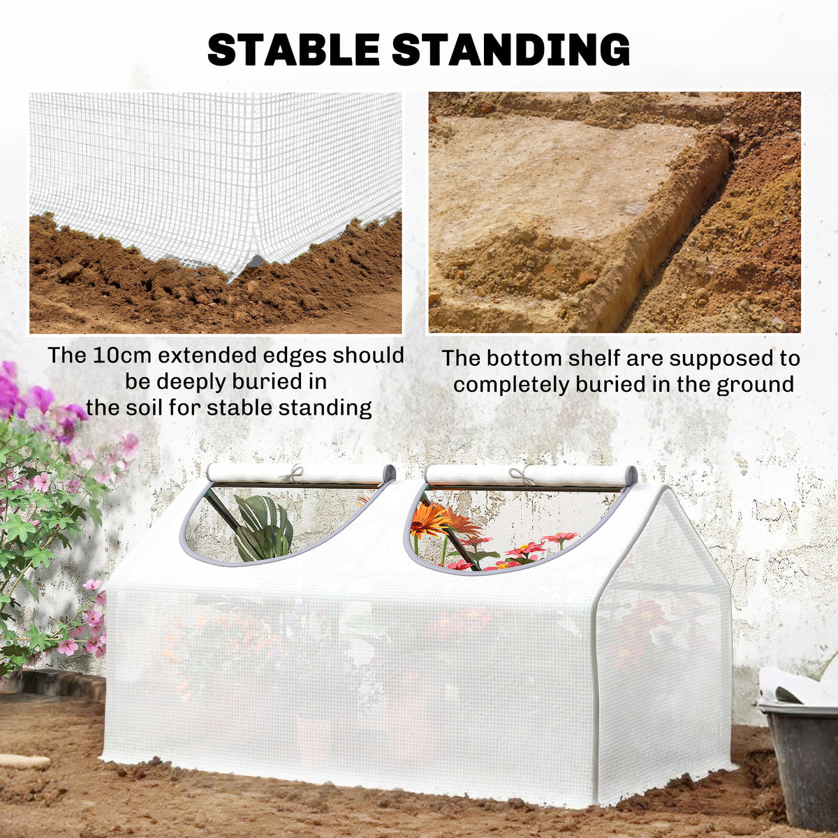 Outsunny Mini Greenhouse Portable Flower Planter Tomato Vegetable House for Garden Backyard with Zipper 120 x 60 x 60 cm, White