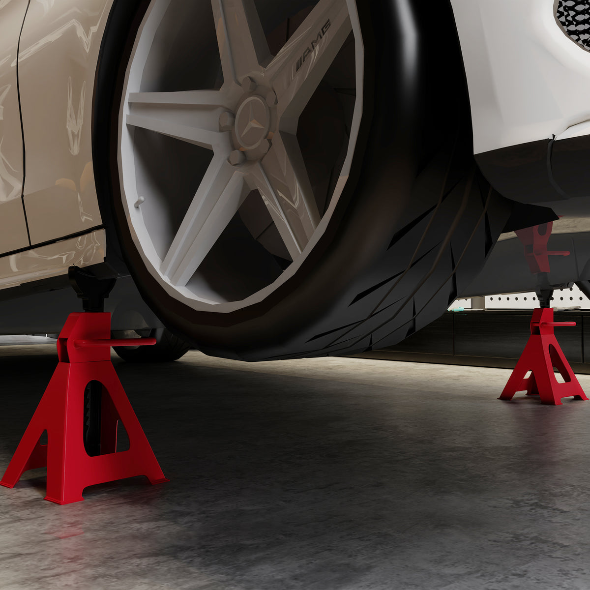 HOMCOM Axle Stands 2 Ton Car Jack Stands Pack of 2, 28-42.5 cm Height Adjustable Support Jack Stand, Heavy Duty Car Lift Tool for Vehicles, Caravans, Workshops, Garages, Red