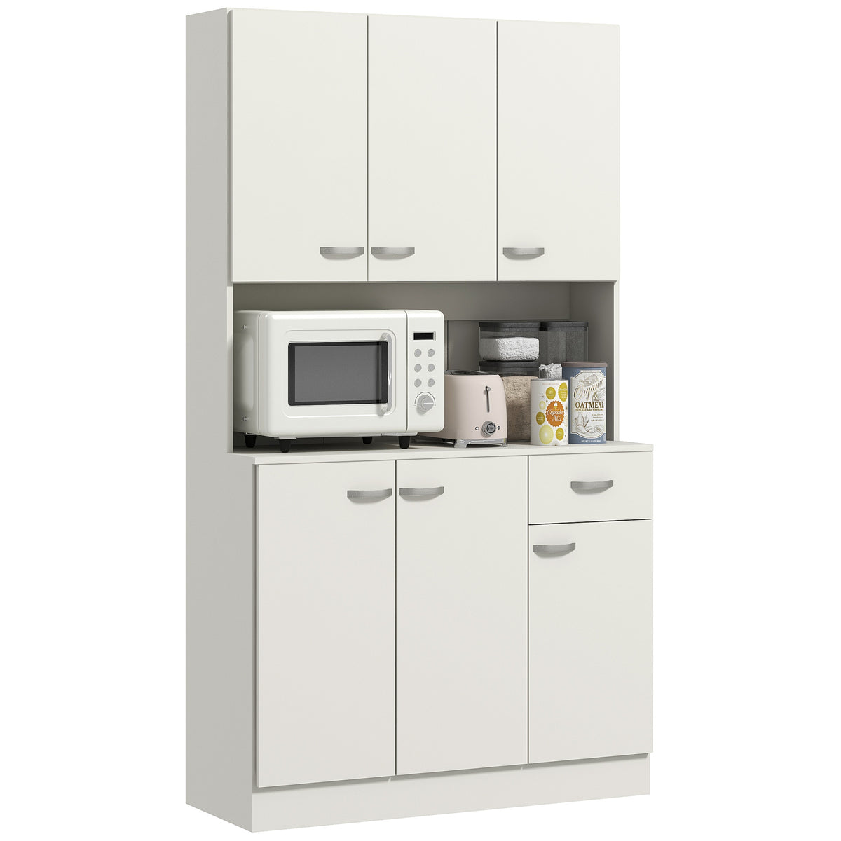 HOMCOM Freestanding Kitchen Pantry Storage Cabinet with Adjustable Shelves & Middle Worktop - White