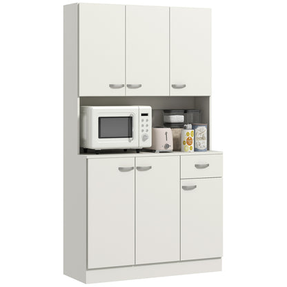 HOMCOM Freestanding Kitchen Pantry Storage Cabinet with Adjustable Shelves & Middle Worktop - White