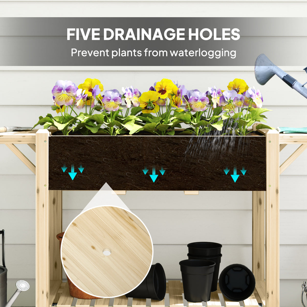 Outsunny 46 x 94cm Wooden Raised Planter, with Shelves - Natural Finish