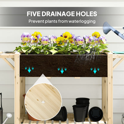 Outsunny 46 x 94cm Wooden Raised Planter, with Shelves - Natural Finish