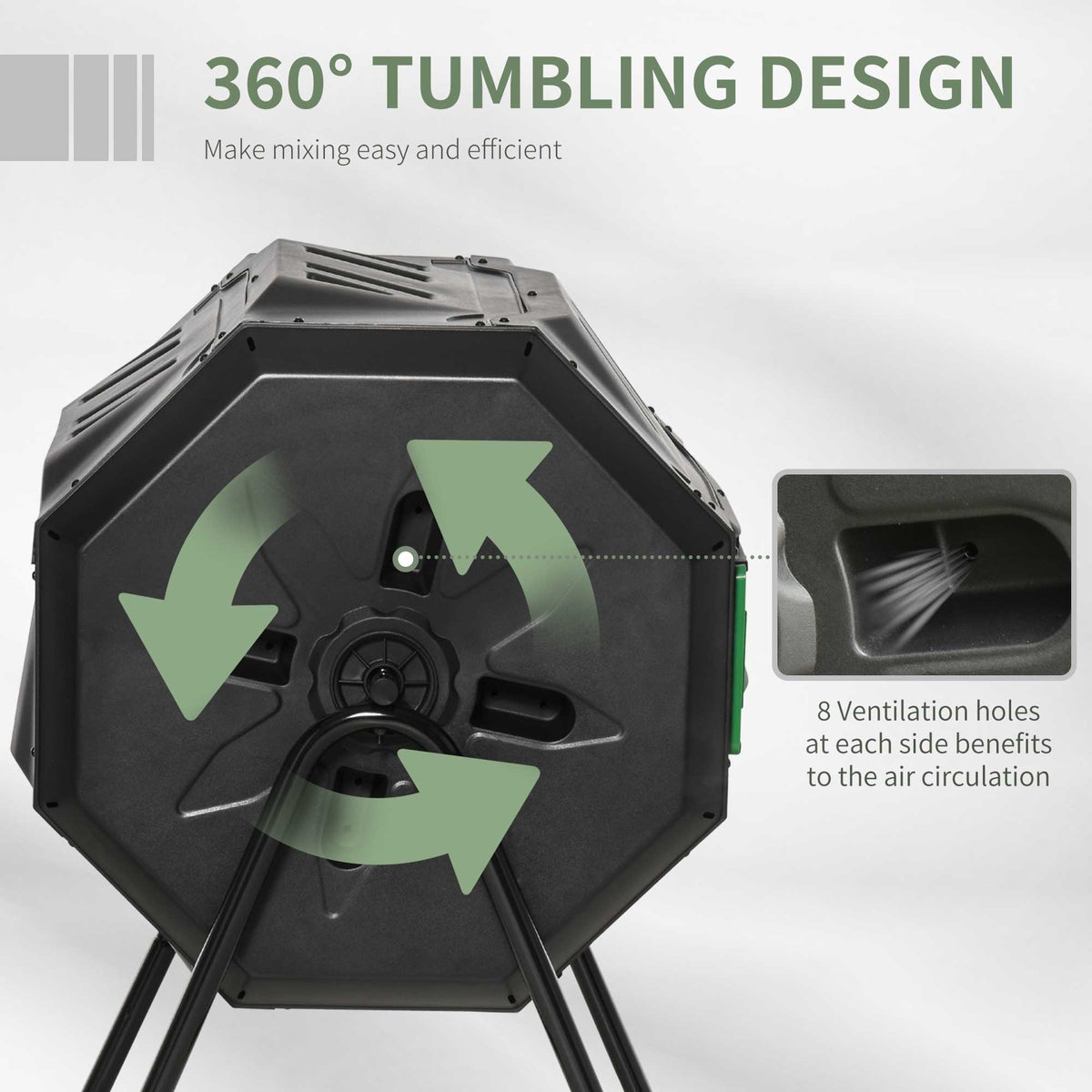 Outsunny 160L 360° Rotating Dual Chamber Composter - Black