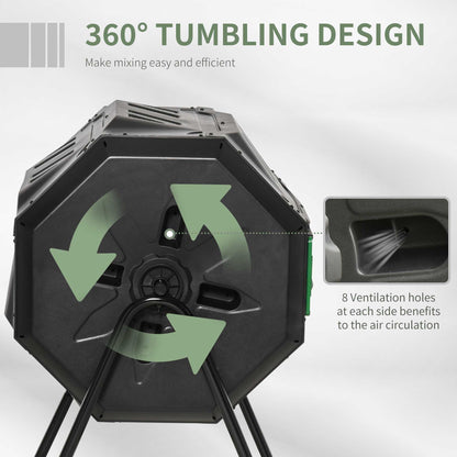 Outsunny 160L 360° Rotating Dual Chamber Composter - Black