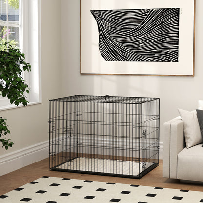 PawHut Foldable Dog Crate with 2 Doors with Tray, Soft Cushion, for Large Medium Dogs, 90 x 58 x 62, Black