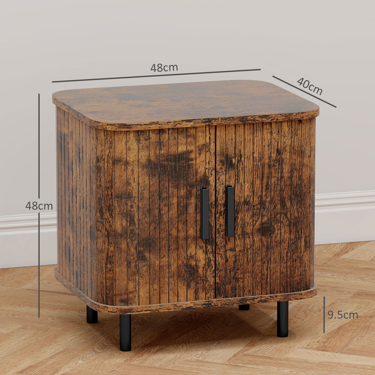 HOMCOM Nightstand with Sliding Doors and Metal Legs Rustic Brown