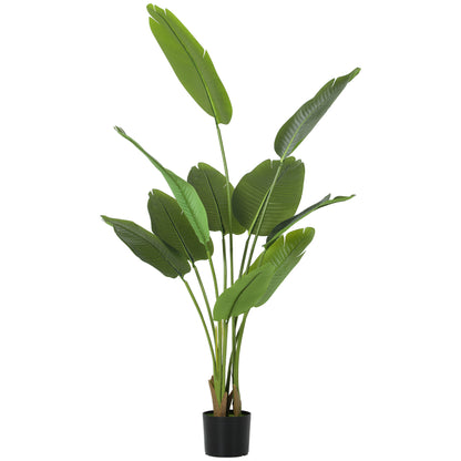 HOMCOM 160cm Tall Artificial Bird of Paradise Plant, Faux Banana Leaf Tree with PEVA Leaves and Flocking, Decorative Palm Tree in Pot for Home Office Decor, Green
