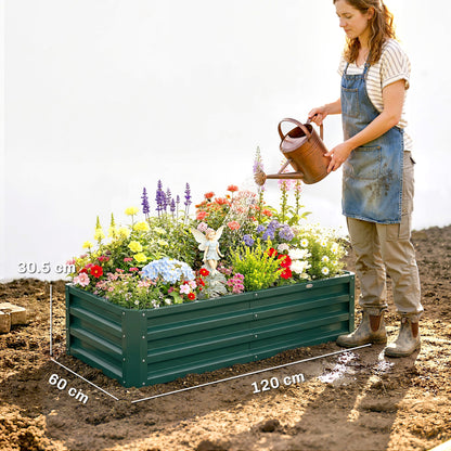 Outsunny Set of 2 Raised Beds for Garden, Galvanised Outdoor Planters for Herbs Vegetables, Use for Patio Balcony, Green