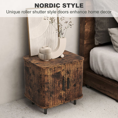 HOMCOM Nightstand with Sliding Doors and Metal Legs Rustic Brown