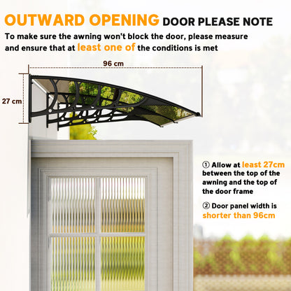 Outsunny Front Door Canopy, Outdoor Awning, Rain Shelter, 200 x 96cm, Brown
