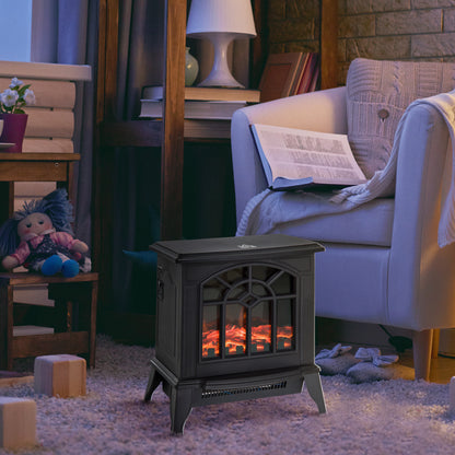 HOMCOM 1000W/2000W Freestanding Electrical Fireplace Indoor Heater Stove Log Wood LED Burning Effect Flame with Thermostat Control Black