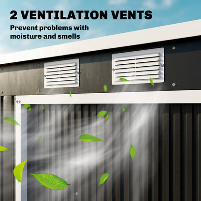 Outsunny 7 x 4ft Galvanised Steel Garden Shed, with Foundation Kit - Dark Grey
