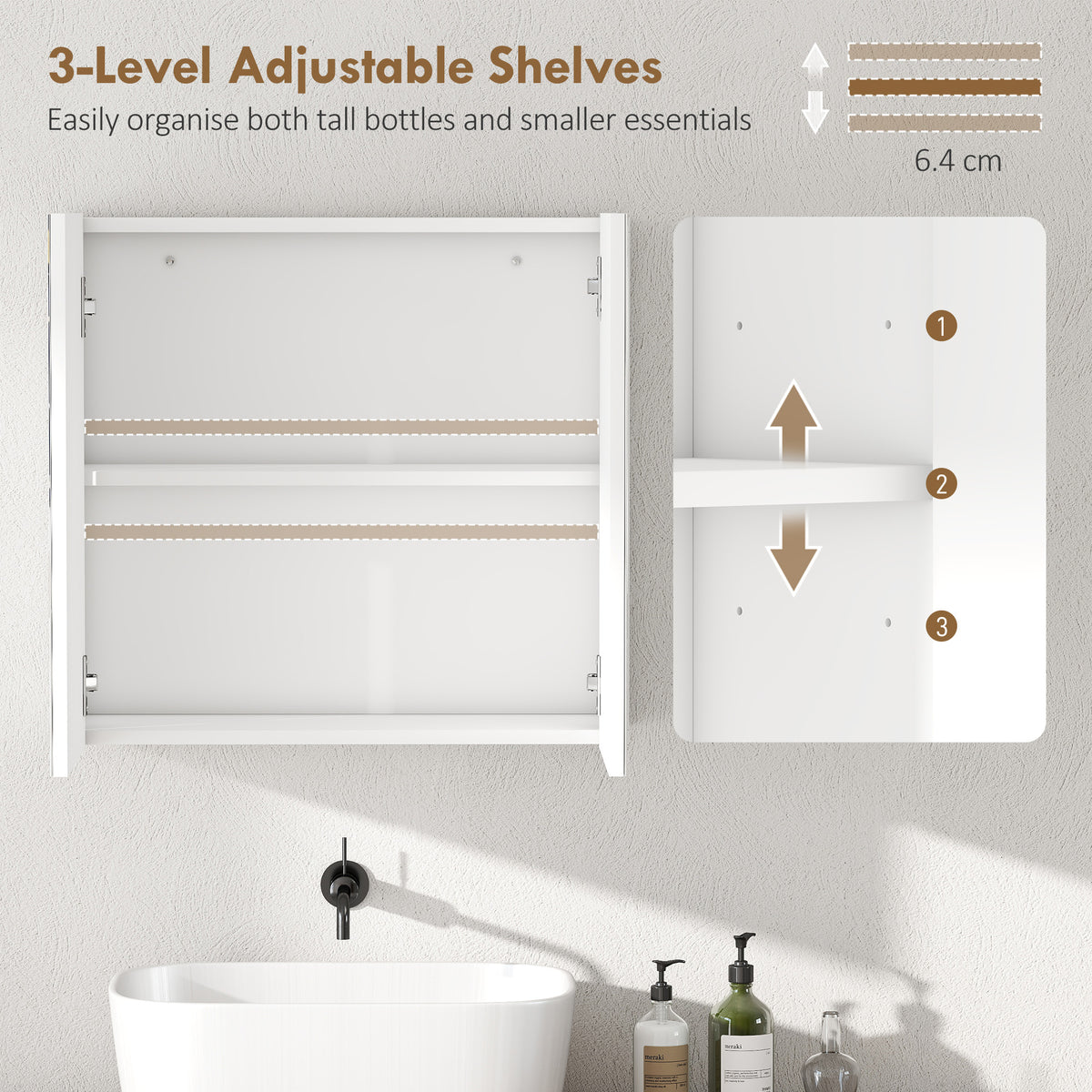 HOMCOM Double-Door Bathroom Mirror Cabinet - White
