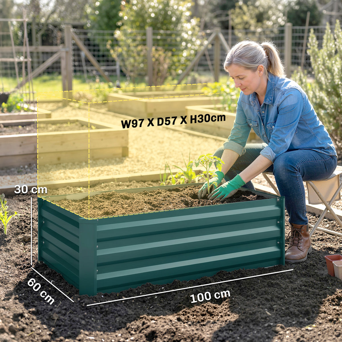 Outsunny Set of Two 100 x 60cm Steel Planter Boxes -Green