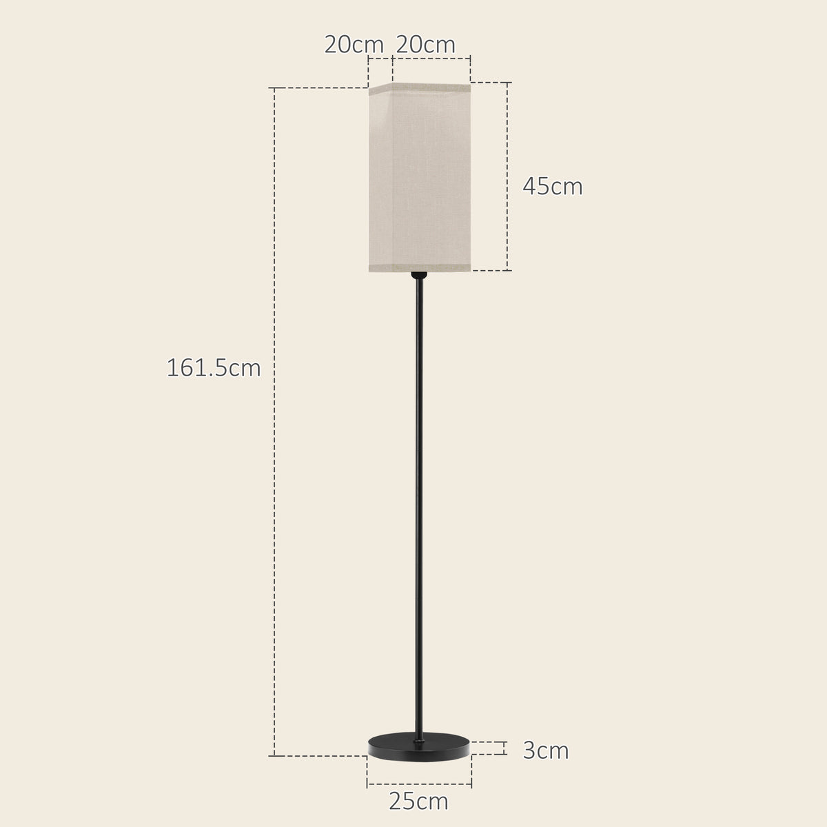 HOMCOM Floor Lamp, Modern Standing Lamp with Linen Shade and Foot Switch, Tall Lamps for Bedroom, Bulb not Included, Black