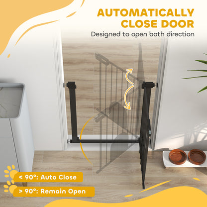 PawHut Dog Gate with Cat Flap Pet Safety Gate Barrier, Stair Pressure Fit, Auto Close, Double Locking, 75-82 cm Black