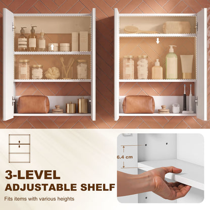 HOMCOM Wall Mounted Bathroom Mirror Storage Cabinet w/ Door Adjustable Shelf, White