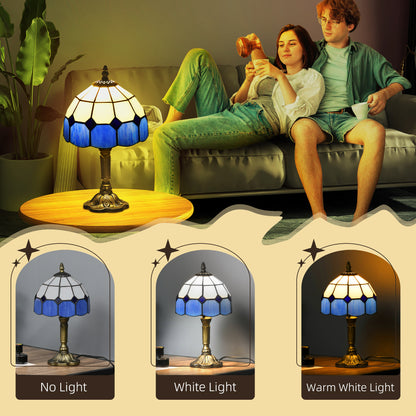 HOMCOM Handmade Art Deco Glass Table Lamp - White/Blue