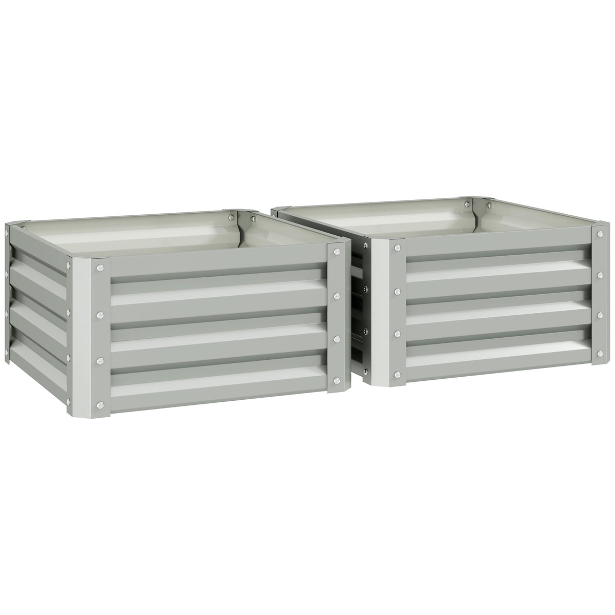 Outsunny Set of Two 60 x 60cm Steel Planter Boxes - Light Grey