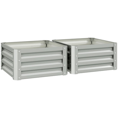 Outsunny Set of Two 60 x 60cm Steel Planter Boxes - Light Grey