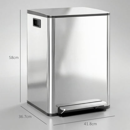 HOMCOM 40L Dual Compartment Stainless Steel Bin, with Deodoriser Holders - Silver Tone