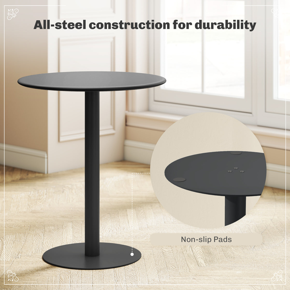 HOMCOM Dining Table, Round Kitchen Table with Steel Base for Living Room, Dining Room, 60 x 60 x 72cm, Black
