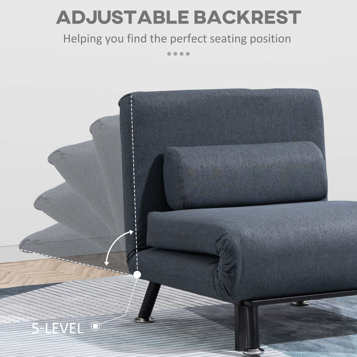 HOMCOM Single Sofa Chair Bed, Linen Fabric 3-in-1 Convertible Sleeper Chair with 5-Position Adjustable Backrest, 75cm Wide Seat, Pillow for Living Room, Bedroom, Black
