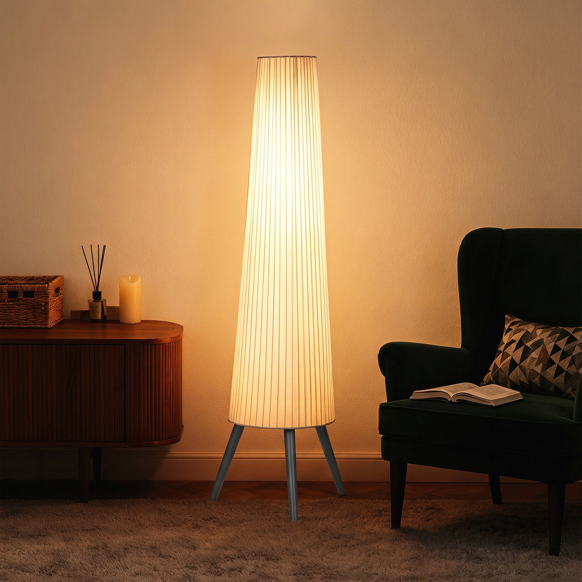 HOMCOM Dimmable Tripod Floor Lamp with Foot Switch, Nordic Standing Lamp with Fabric Shade, 153cm, White and Grey