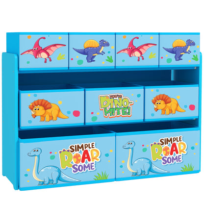 AIYAPLAY 3-Tier Kids Storage Unit with 9 Non-Woven Fabric Boxes for Toys, Books, for Bedroom, Nursery, Blue