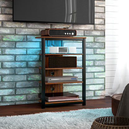 HOMCOM 4-Tier Corner TV Stand with Storage, LED Lights, Cable Management, Small Entertainment Centre for TVs up to 29", for Living Room, Bedroom, Brown Wood Effect