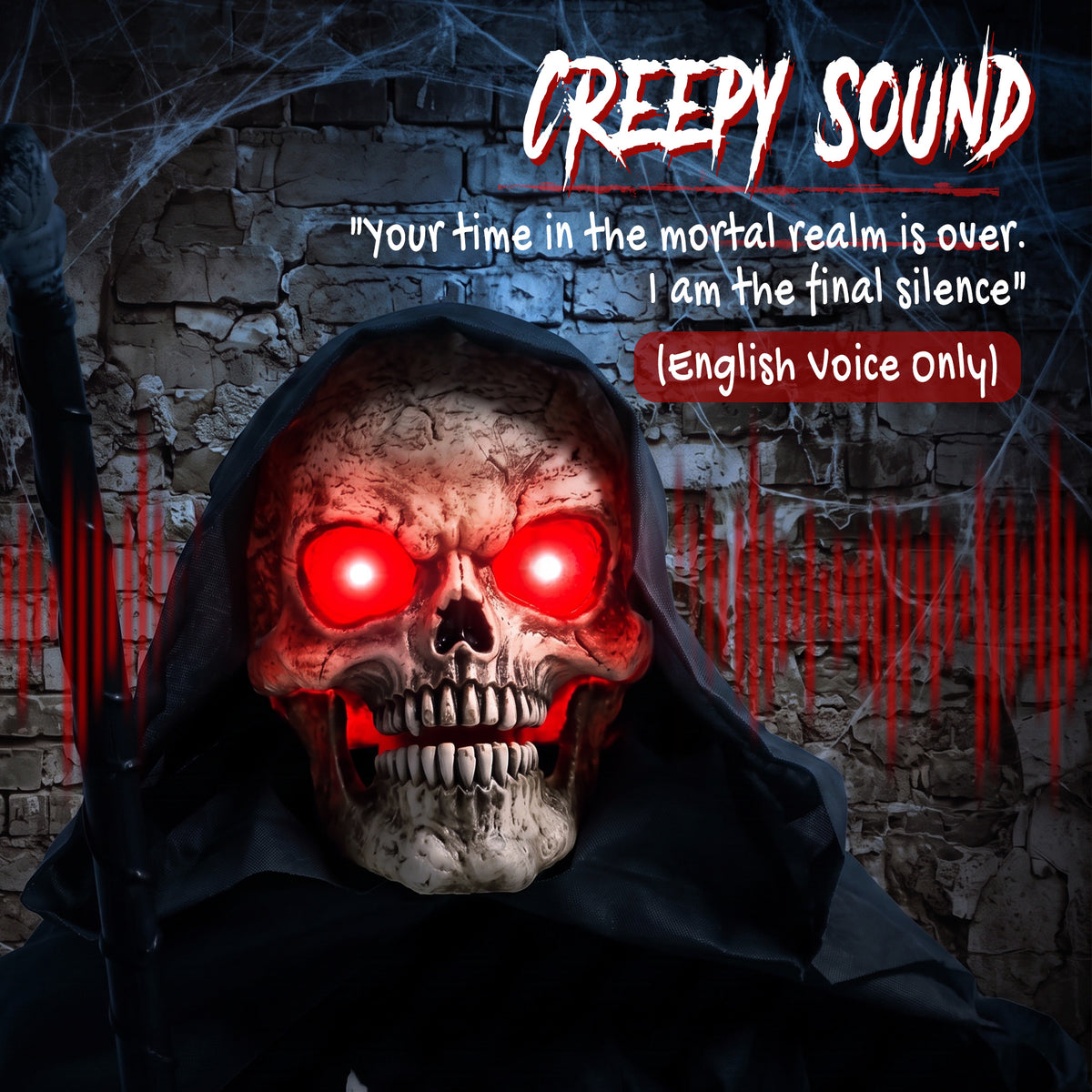 HOMCOM 170cm Life Size Animated Grim Reaper Halloween Decoration, Scary Halloween Animatronics Decor with Sound Touch Activated