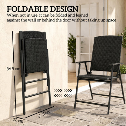 Outsunny Set of Two Folding Rattan Seat Chairs - Black