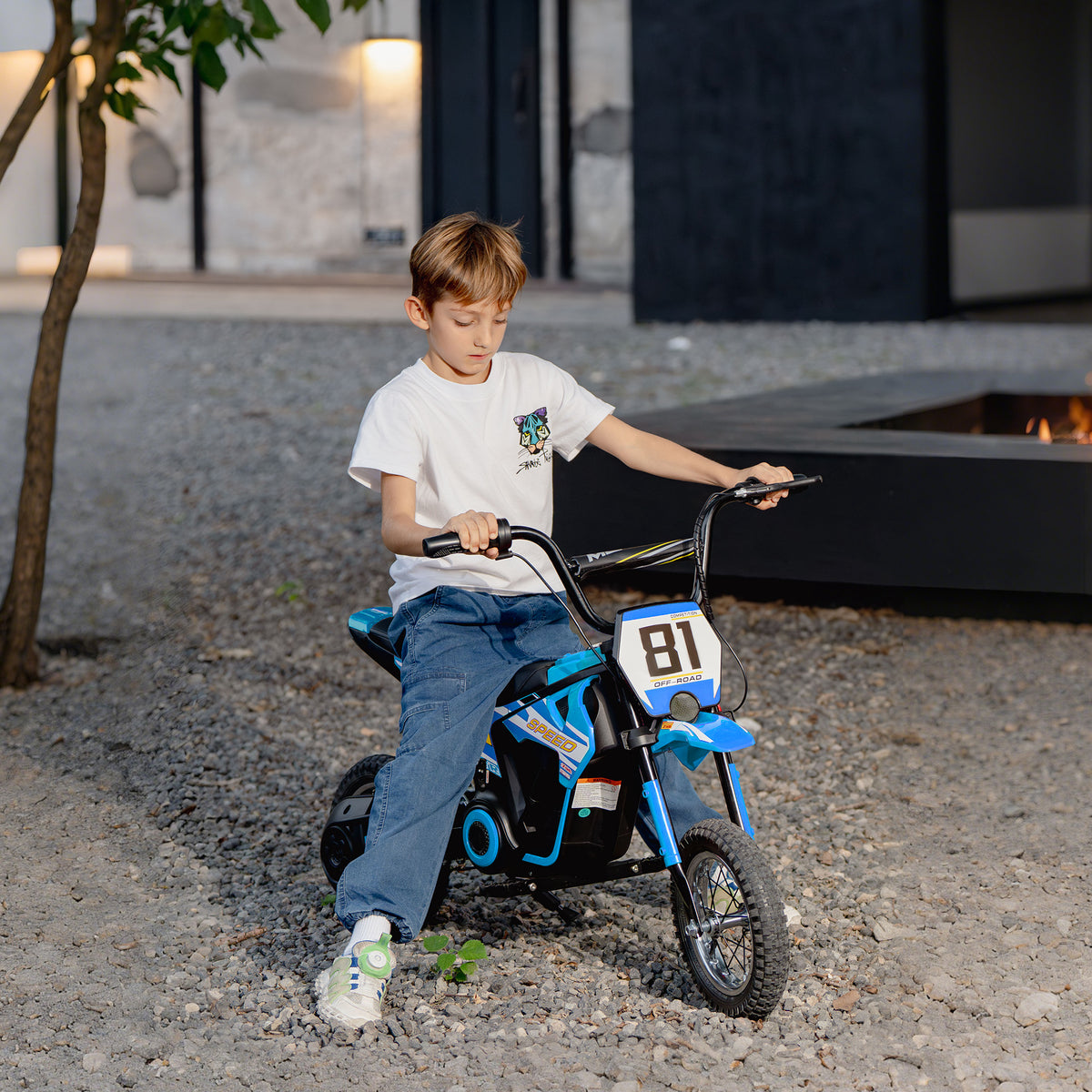 AIYAPLAY Kids Electric Motorbike 3 Gearboxes Speed Ride on Motorcycle with 40min Ranges - Blue