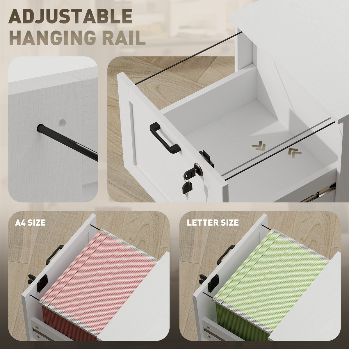 HOMCOM 2-Drawer Filing Cabinet with Lock - White