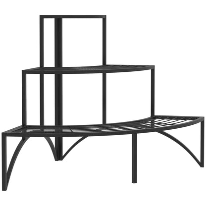 Outsunny Three-Tier Corner Metal Plants Shelves - Black